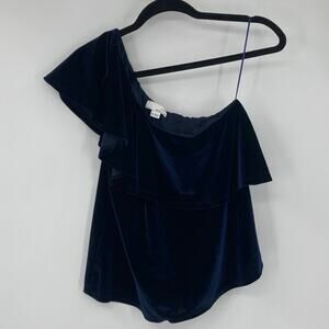 Vintage Y2K Crushed Velvet Royal Blue One Shoulder Top Whimsy Goth Small Women